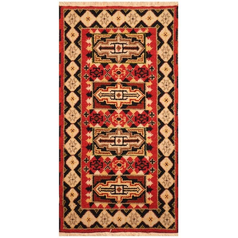 Handmade Kazak Wool Rug (India) - 2'2 x 4'