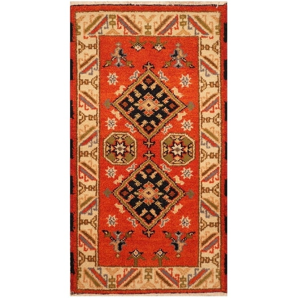 Handmade Kazak Wool Rug (India) - 2'2 x 4'. Opens flyout.