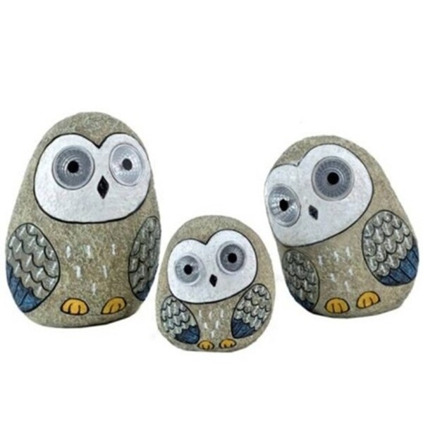 Set of 3 Solar Owl Figurines