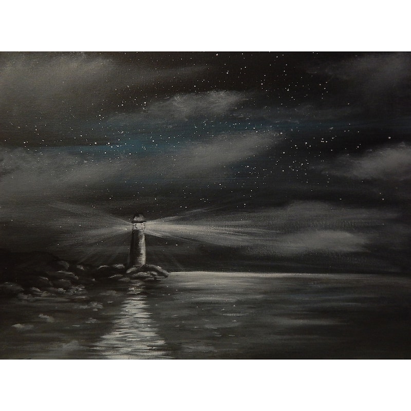 CANVAS Nightlight by Ed Capeau 10x8 Acrylic Painting Print Lighthouse on Wrapped Canvas - 8 x 10