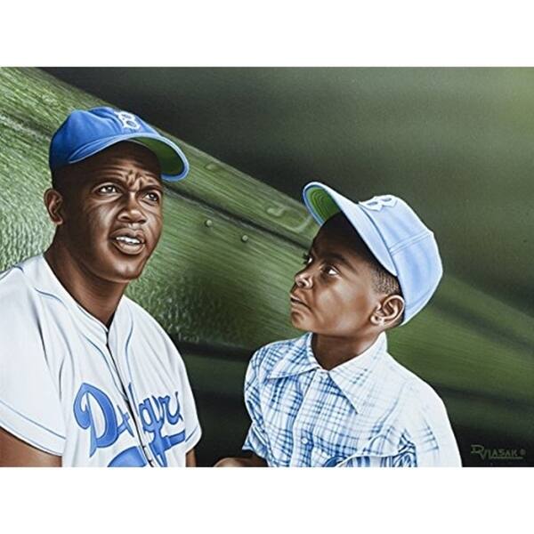 CANVAS Jackie Robinson Chatting with Young Fan in the Dugout by Darryl ...