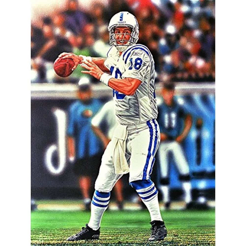 CANVAS Peyton Manning Indianapolis Colts by Darryl Vlasak Oil Sports Football Painting Print on Wrapped Canvas - 18 x 24