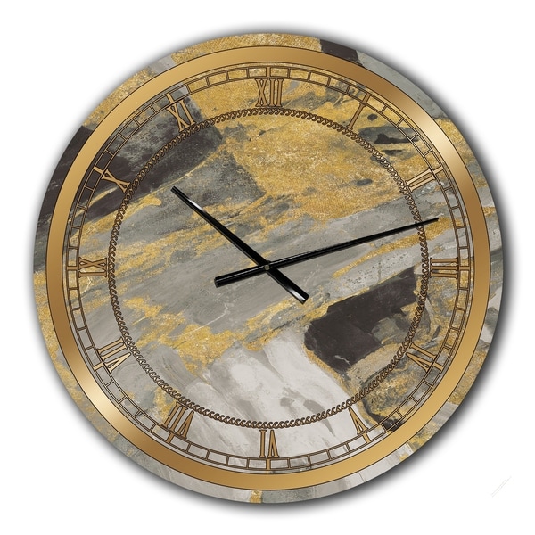 Designart 'Marble Gold and Black' Glam Large Wall CLock