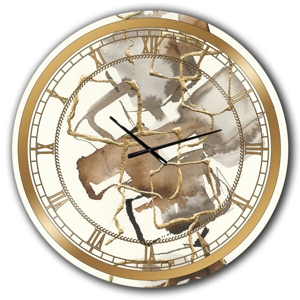 Designart 'Gold Glam Squares III' Glam Large Wall CLock