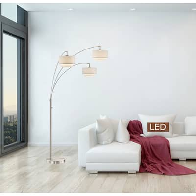 Artiva Lumiere III 80" LED Arched Nickel Floor Lamp/Double layer shade