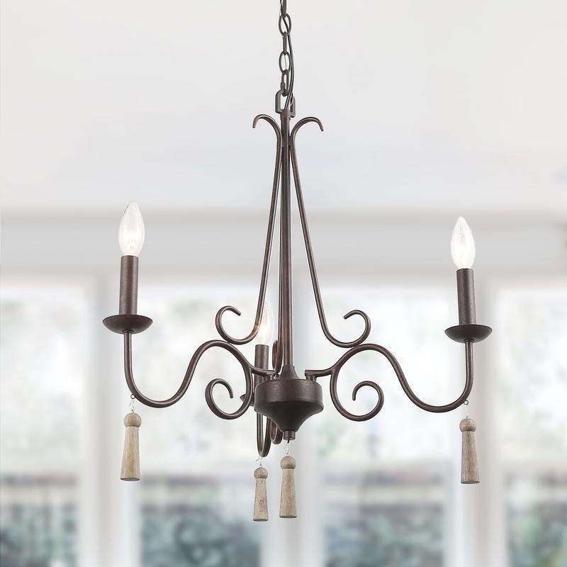Rustic 3-Light Transitional Chandelier with Wood Pendant Lighting - D18.9"xH24.4" (D18.9"xH24.4") - Chandeliers For Bedrooms by Overstock.com