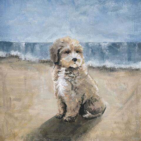 Handmade Dog by the Beach Print on Wrapped Canvas