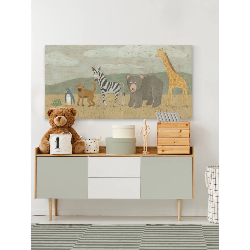 'Animals All in a Row II' Painting Print on Wrapped Canvas - Multi-Color