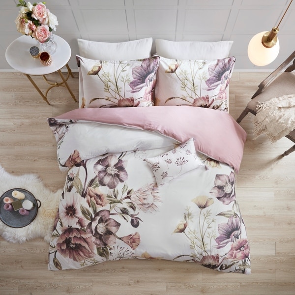 Madison Park Gisele Blush Cotton Printed Duvet Cover Set