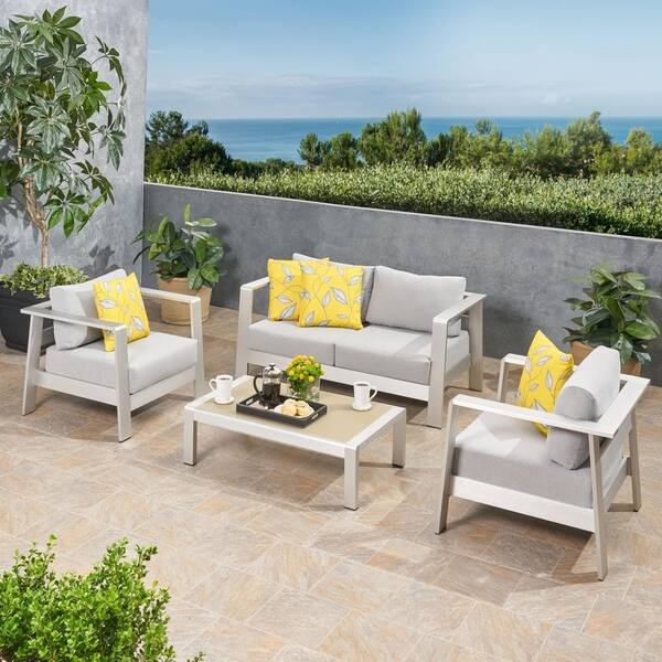 Bayport Outdoor 4 Seater Aluminum Club Chair Set With Coffee 4 Seater Aluminum Club Chair Set