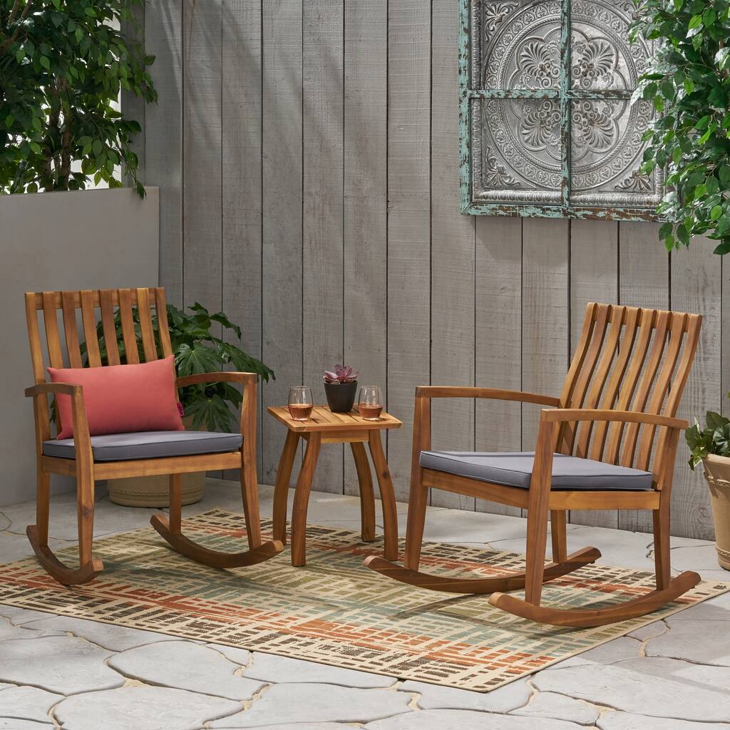 Colmena Outdoor 2 Seater Rocking Chair Set with Side Table by Christopher Knight Home