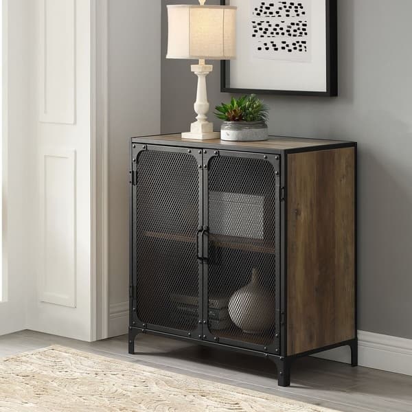 Shop 30 Industrial Metal Accent Tv Cabinet With Mesh Rustic Oak