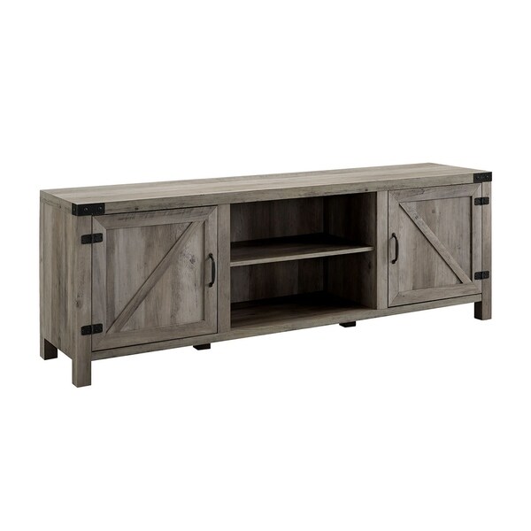 70" Modern Farmhouse Barn Door Wood TV Stand - Grey Wash ...