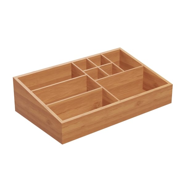 10 Compartment Bamboo Organizer- Desk Caddy-Bathroom Countertop Storage- Office Accessory Tray-Natural Wood by Lavish Home - Bed Bath & Beyond -  27812636