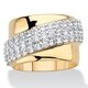 preview thumbnail 1 of 0, Yellow Gold-Plated Cubic Zirconia Diagonal Wide Band Ring