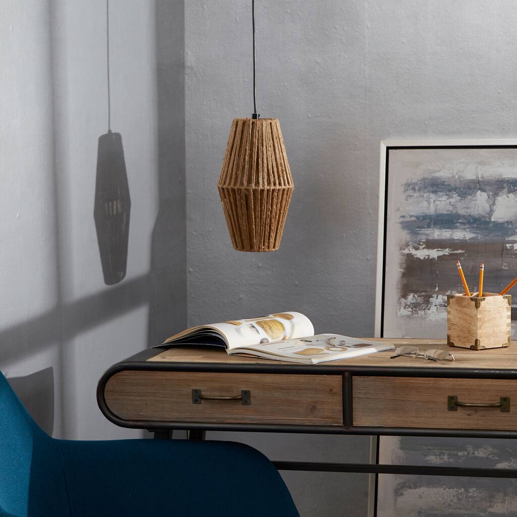 Silverwood Christian 12" Rattan Rope Geometric 1-Light Pendant, Brown