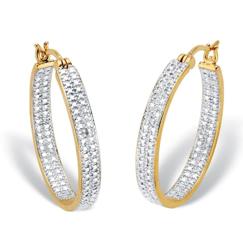 18K Yellow Gold Plated Inside Out Hoop Earrings (33mm) Diamond Accent