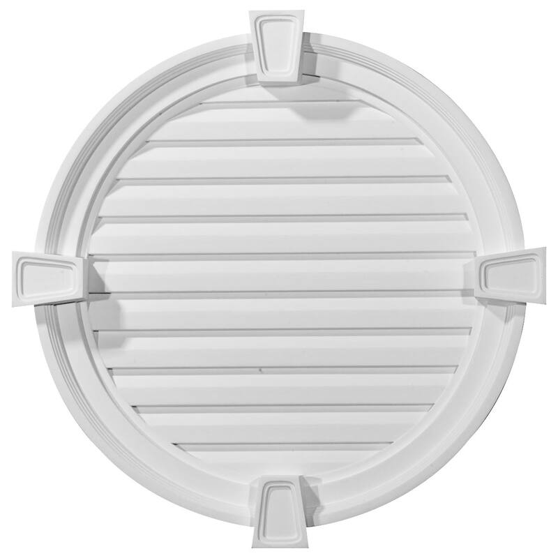 Round Gable Vent Louver - 24"W x 24"H x 2 1/8"P w/ Keystones - Functional