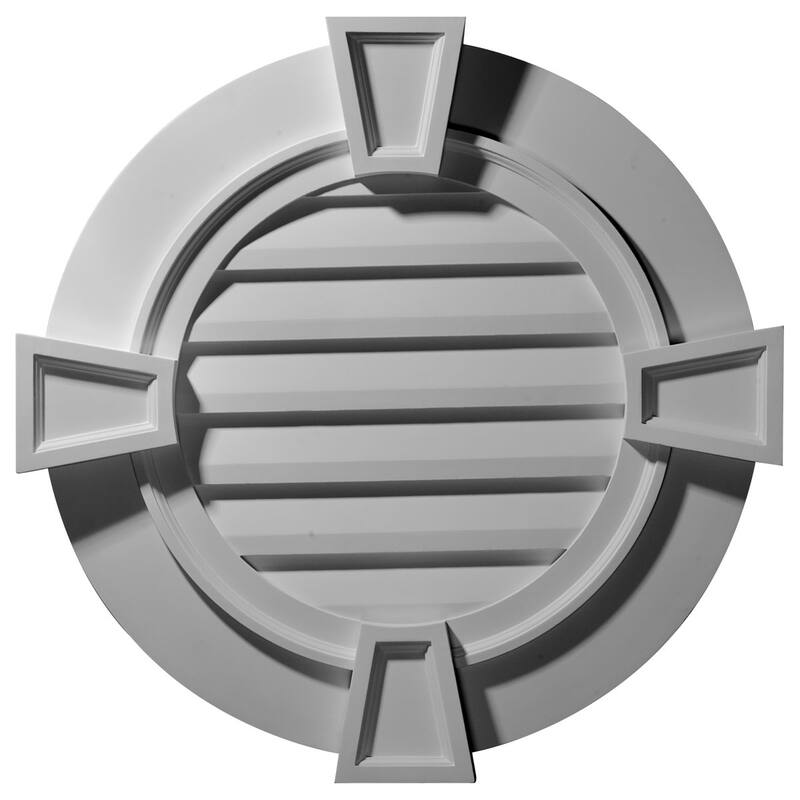 Round Gable Vent Louver - 34 1/8"W x 34 1/8"H x 1 1/2"P w/ Keystones - Functional