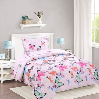 Galaxy Bedspread 3-Piece Quilt Set Soft Quilted Bedding White & Hot Pink NEW 