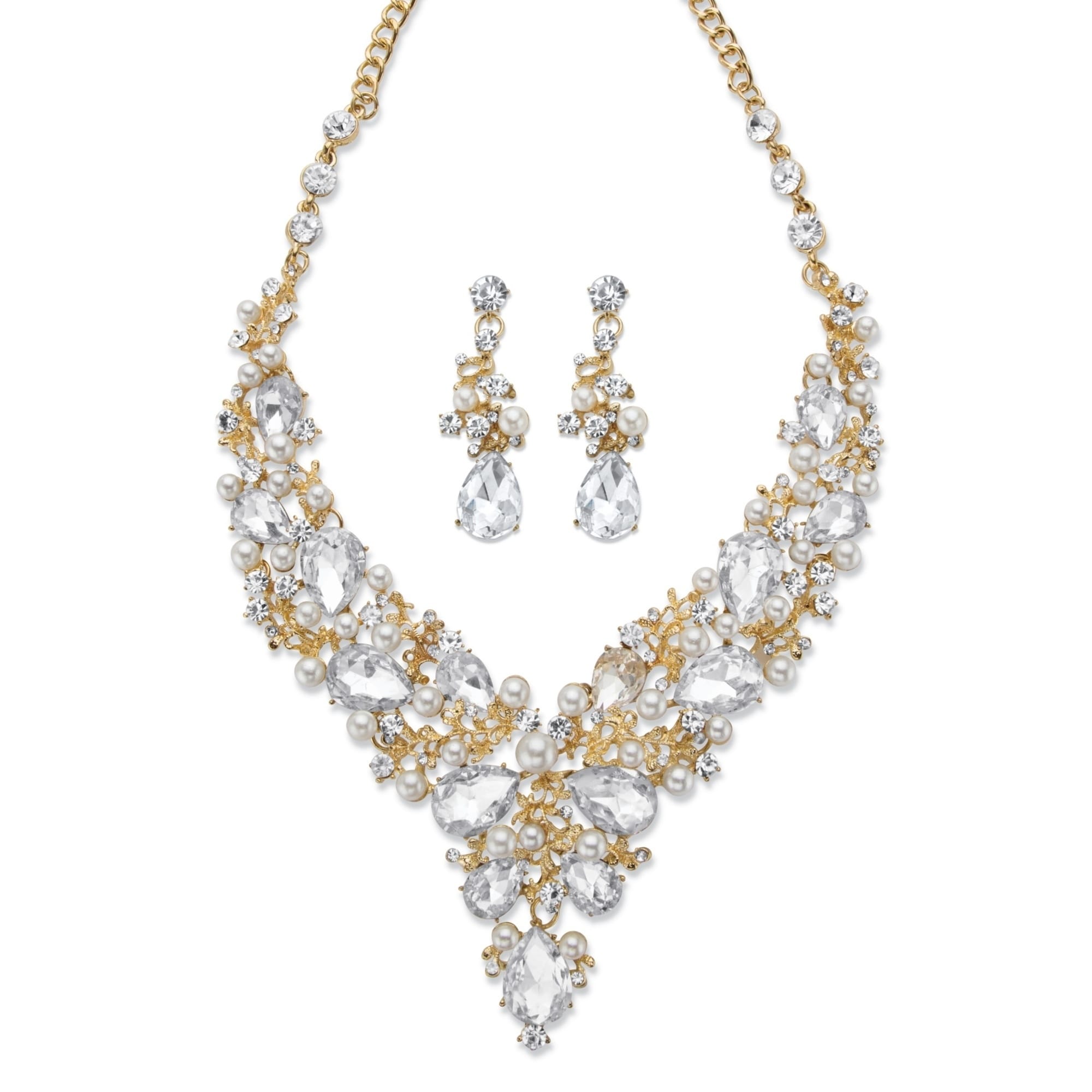 Shop Gold Tone Bib Necklace and Earring 