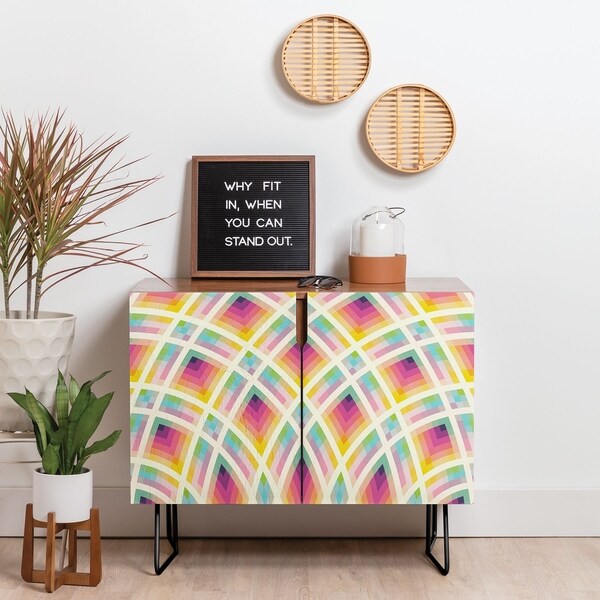 Deny Designs Retro Circles Credenza (Birch or Walnut, 2 Leg Options). Opens flyout.