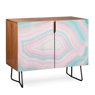 Deny Designs  Pink and Teal Agate Credenza (Birch or Walnut, 2 Leg Options) (Black Legs - Walnut Finish - Veneer/Wood)