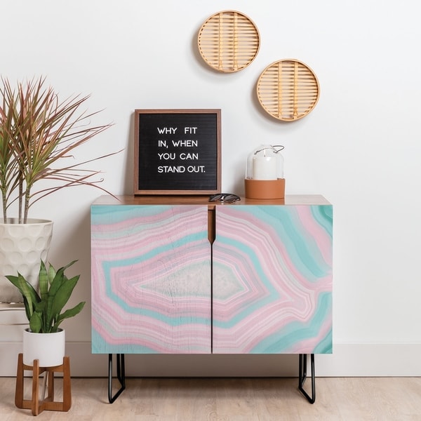 Deny Designs Pink and Teal Agate Credenza (Birch or Walnut, 2 Leg Options)
