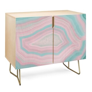 Deny Designs  Pink and Teal Agate Credenza (Birch or Walnut, 2 Leg Options) (Gold Legs - Wood Finish - Birch/Wood)