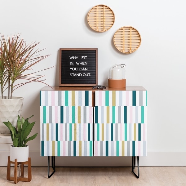 Deny Designs Scandi Stripes Credenza (Birch or Walnut, 2 Leg Options)