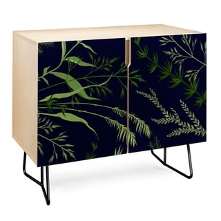 Deny Designs  Deep Blue Fern Credenza (Birch or Walnut, 2 Leg Options) (Black Legs - Wood Finish - Birch/Wood)