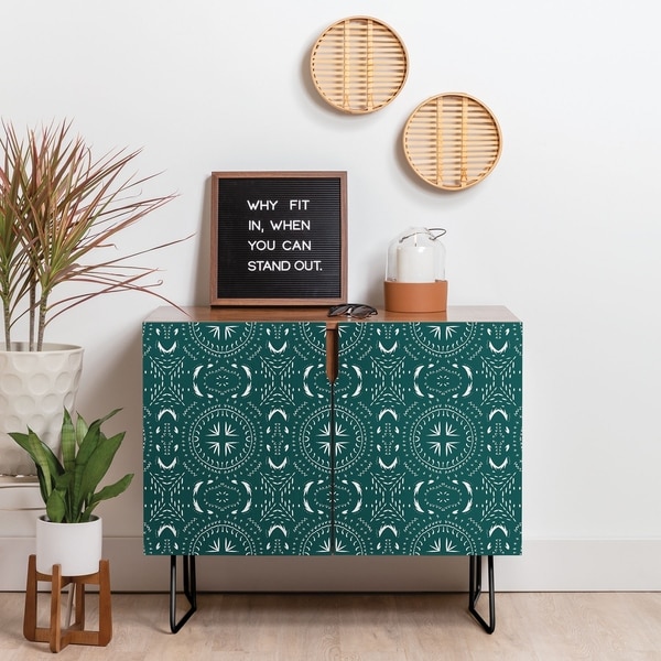 Deny Designs Mandala Tile Marine Credenza (Birch or Walnut, 2 Leg Options)