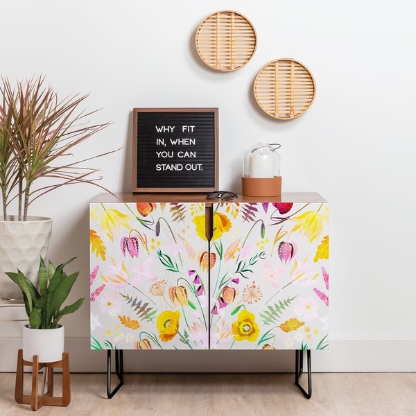 Deny Designs Poppy Meadow Credenza (Birch or Walnut, 2 Leg Options). Opens flyout.