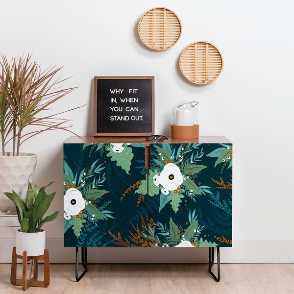 Deny Designs Green Garden Credenza (Birch or Walnut, 2 Leg Options)