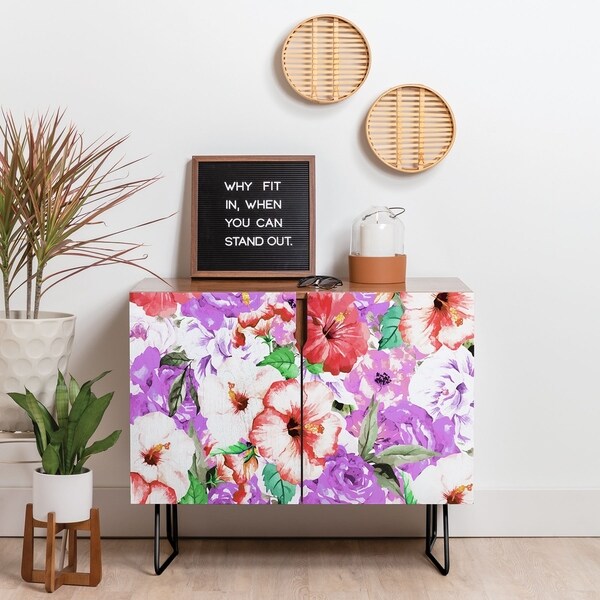 Deny Designs Purple Floral Credenza (Birch or Walnut, 2 Leg Options)