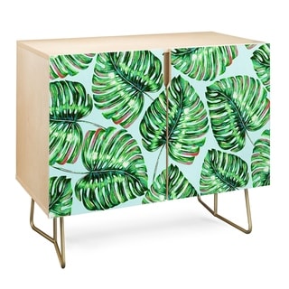 Deny Designs  Tropical Greenery Credenza (Birch or Walnut, 2 Leg Options) (Gold Legs - Wood Finish - Wood/Birch)