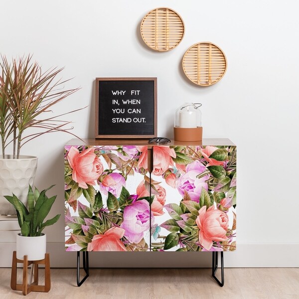 Deny Designs Tropical Flora Credenza (Birch or Walnut, 2 Leg Options)