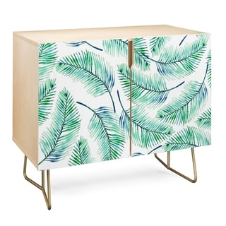 Deny Designs  Palms Green Credenza (Birch or Walnut, 2 Leg Options) (Gold Legs - Wood Finish - Wood/Birch)