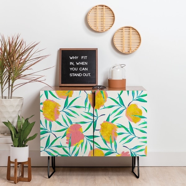 Deny Designs Floral Blush Yellow Credenza (Birch or Walnut, 2 Leg Options). Opens flyout.