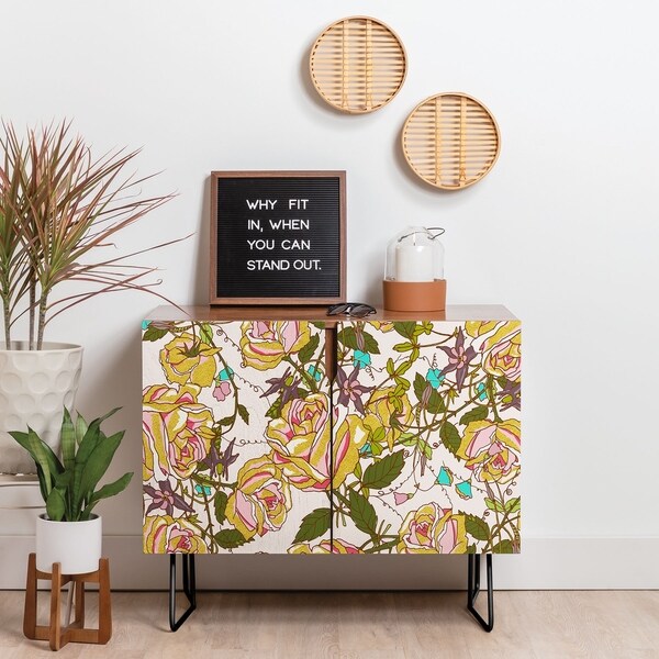 Deny Designs Rose Beauty Credenza (Birch or Walnut, 2 Leg Options)