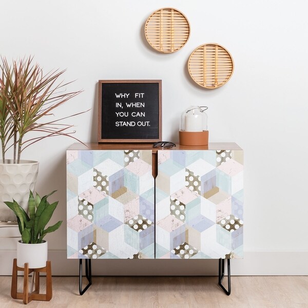 Deny Designs Geo Cubes Credenza (Birch or Walnut, 2 Leg Options)