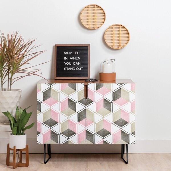Deny Designs Geometric Shapes Credenza (Birch or Walnut, 2 Leg Options)