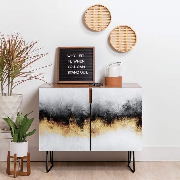 Deny Designs Black And Grey Sky Credenza (Birch or Walnut, 2 Leg Options)