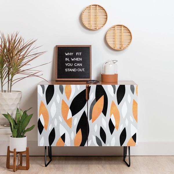 Deny Designs Falling Orange Leaves Credenza (Birch or Walnut, 2 Leg Options). Opens flyout.