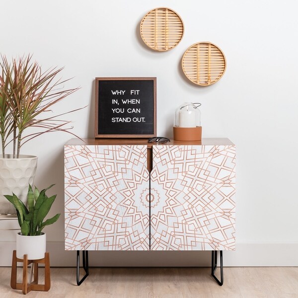 Deny Designs Rose Mandala Credenza (Birch or Walnut, 2 Leg Options)