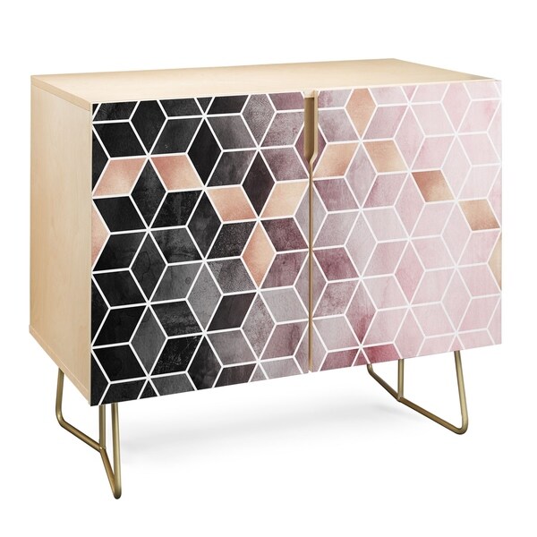 Deny Designs Pink Grey Gradient Cubes Credenza (Birch or Walnut, 2 Leg Options)