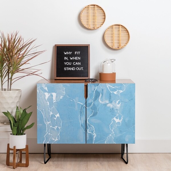 Deny Designs Blue Sky Marble Credenza (Birch or Walnut, 2 Leg Options)