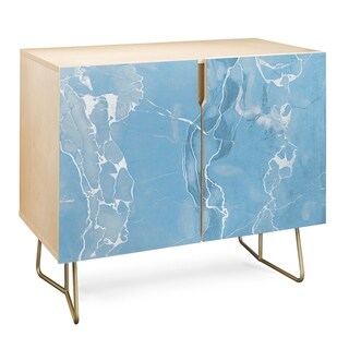 Deny Designs  Blue Sky Marble Credenza (Birch or Walnut, 2 Leg Options) (Gold Legs - Wood Finish - Wood/Birch)