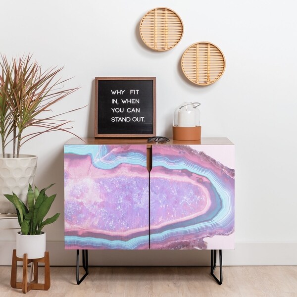 Deny Designs Serenity and Rose Agate with Amethyst Crystals Credenza (Birch or Walnut, 2 Leg Options)