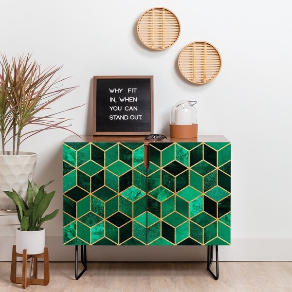 Deny Designs Emerald Cubes Credenza (Birch or Walnut, 2 Leg Options)
